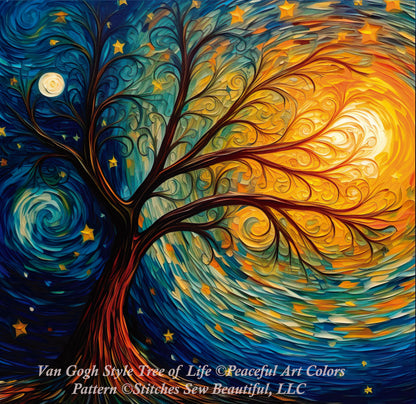 Van Gogh Style Tree of Life cross stitch pattern by PeacefulArtColors