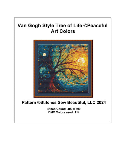 Van Gogh Style Tree of Life cross stitch pattern by PeacefulArtColors