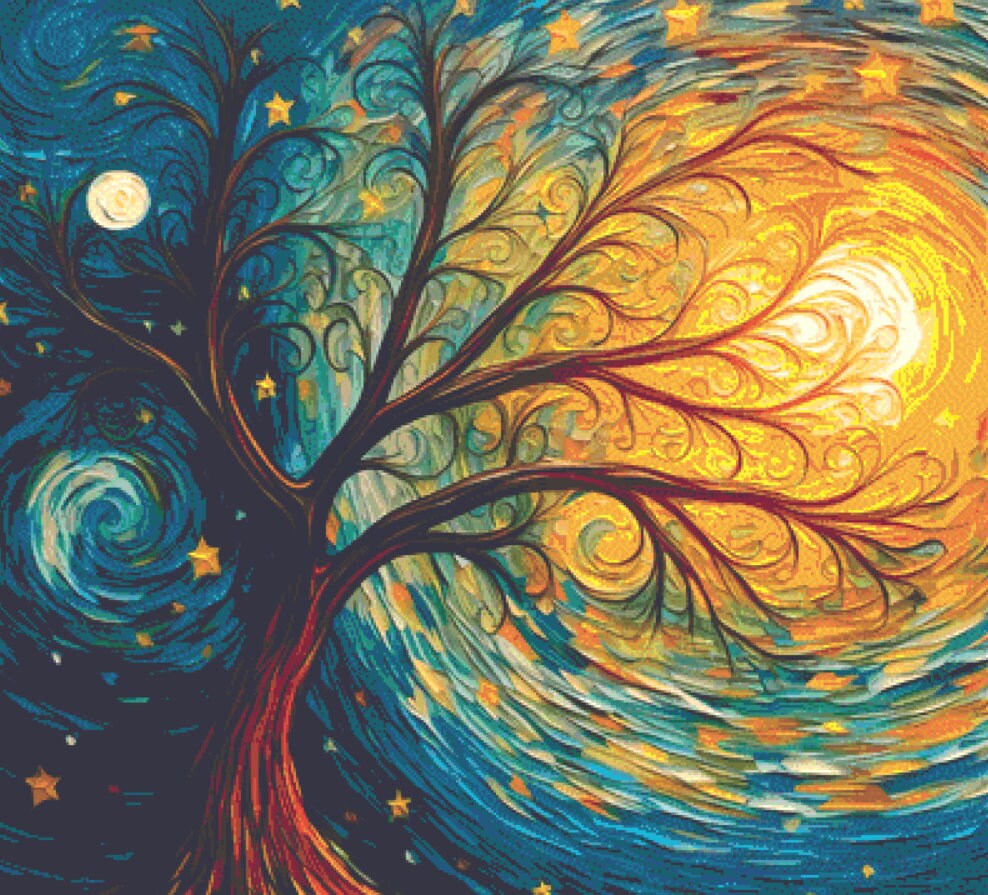Van Gogh Style Tree of Life cross stitch pattern by PeacefulArtColors