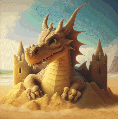 Sandy Beach Dragon cross stitch pattern by Serr.Kai A Quill & Ink