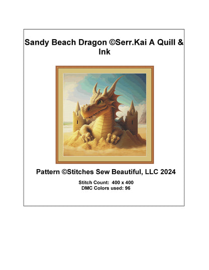 Sandy Beach Dragon cross stitch pattern by Serr.Kai A Quill & Ink