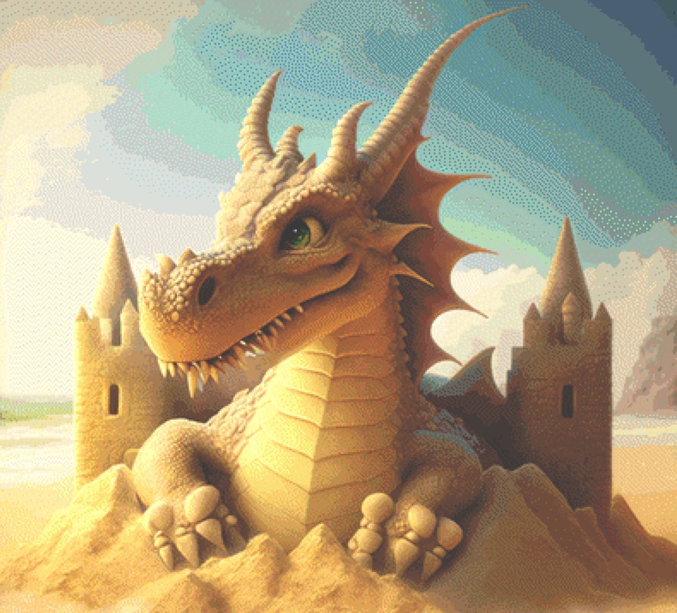 Sandy Beach Dragon cross stitch pattern by Serr.Kai A Quill & Ink