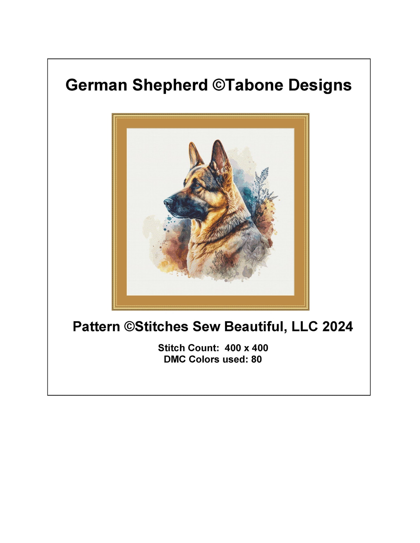 German Shepherd cross stitch pattern by Tabone Designs