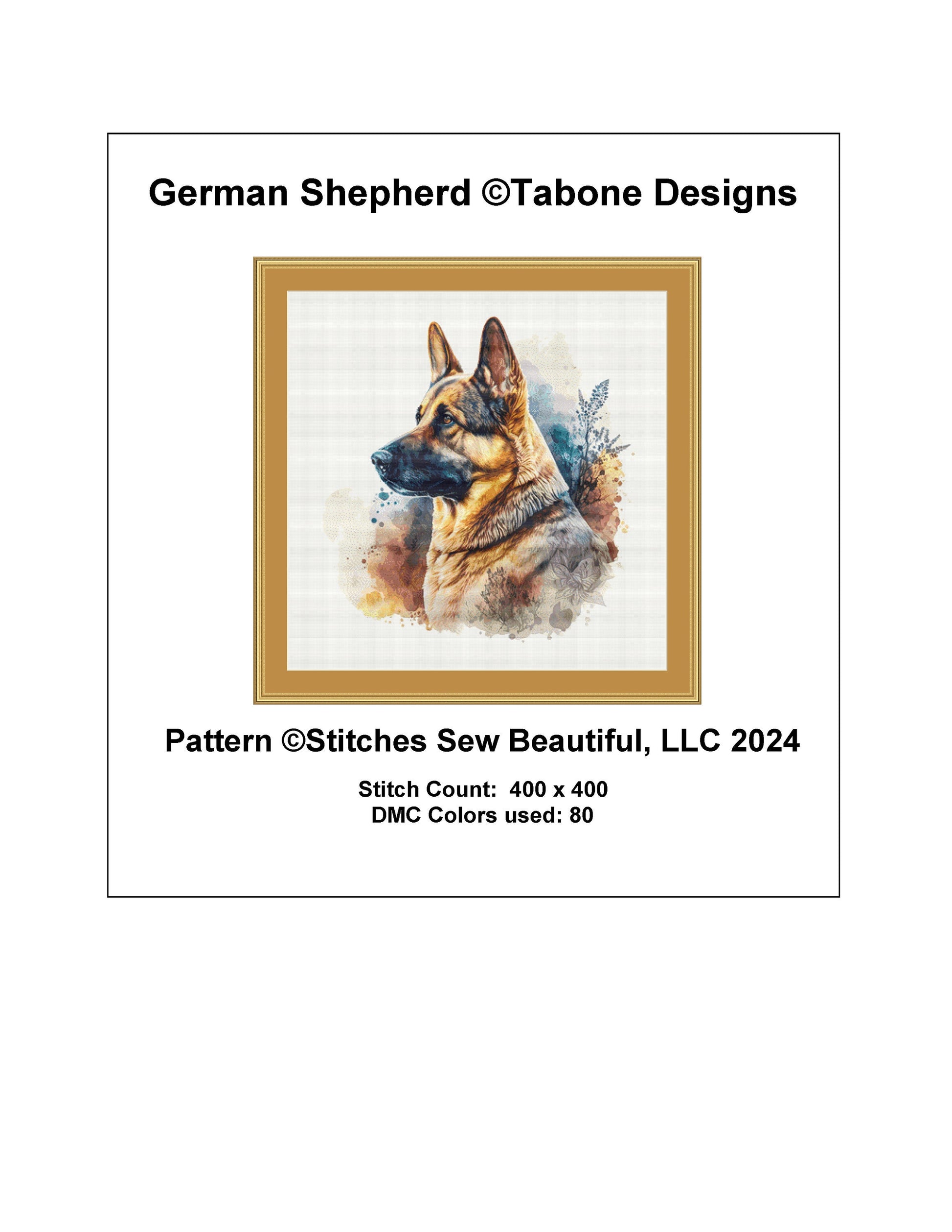 German Shepherd cross stitch pattern by Tabone Designs