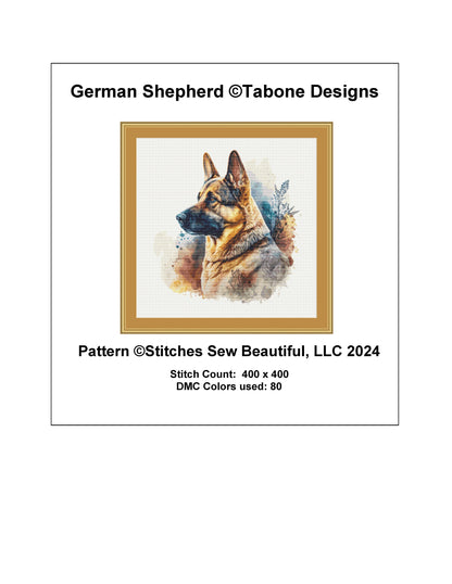 German Shepherd cross stitch pattern by Tabone Designs