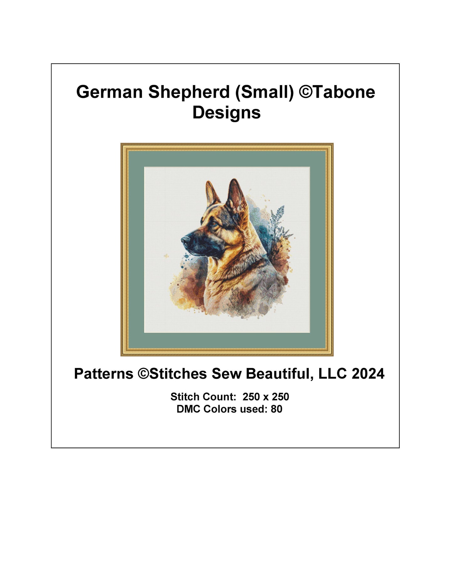 German Shepherd (Small) cross stitch pattern by Tabone Designs