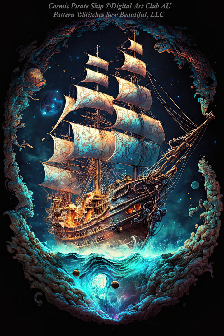 Cosmic Pirate Ship (Max Color) cross stitch pattern by DigitalArtClubAU