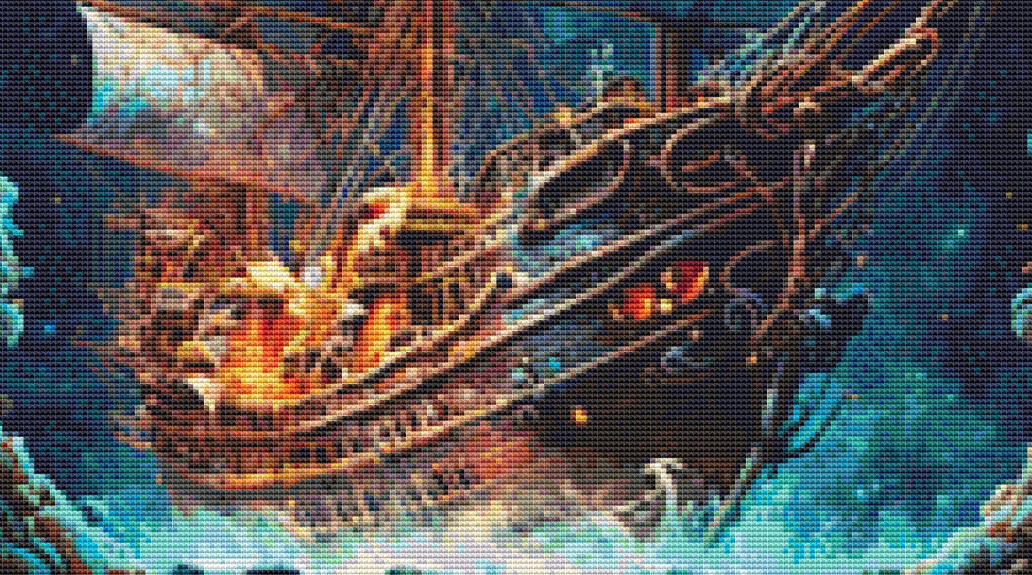 Cosmic Pirate Ship (Max Color) cross stitch pattern by DigitalArtClubAU