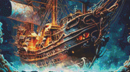 Cosmic Pirate Ship (Max Color) cross stitch pattern by DigitalArtClubAU