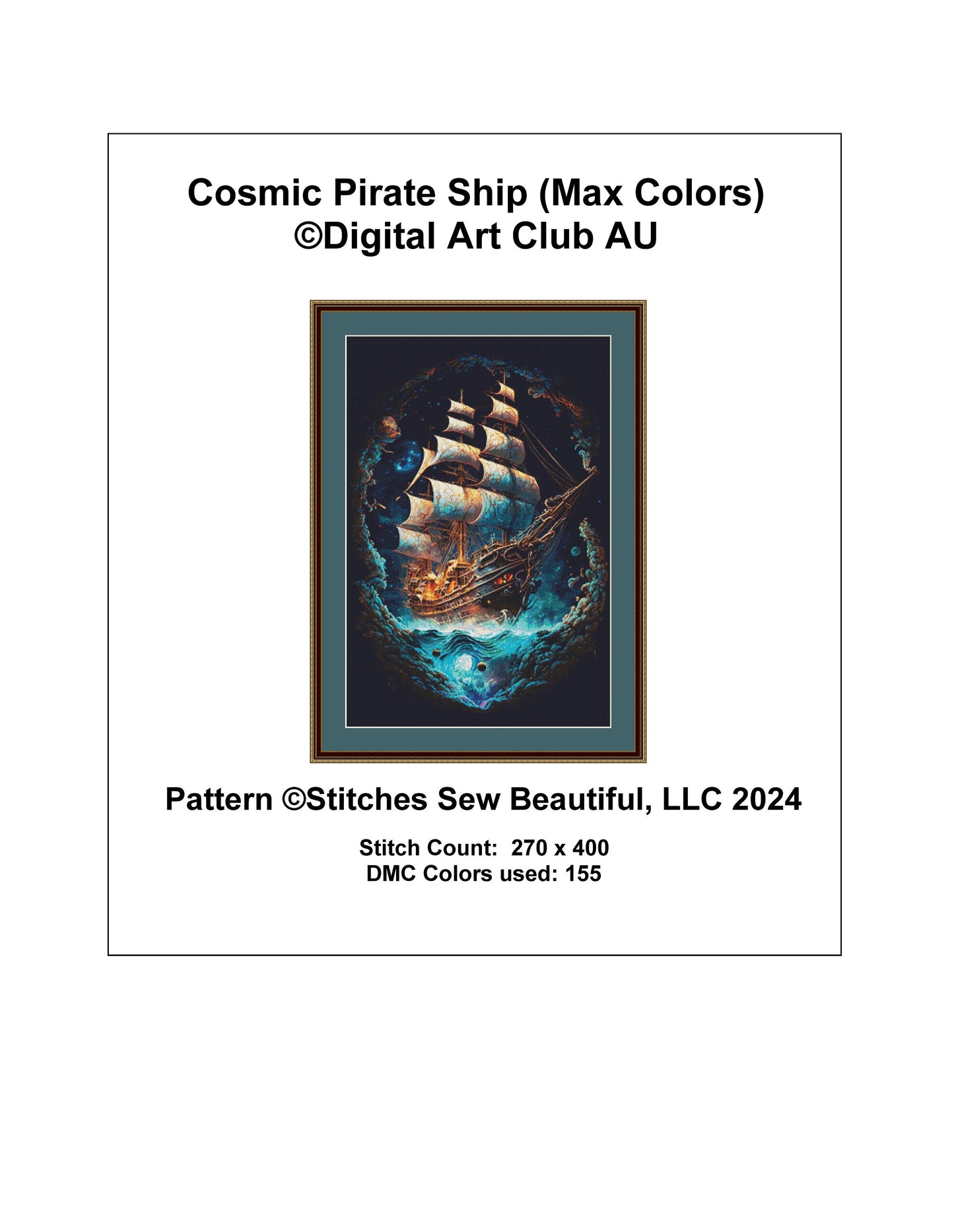 Cosmic Pirate Ship (Max Color) cross stitch pattern by DigitalArtClubAU