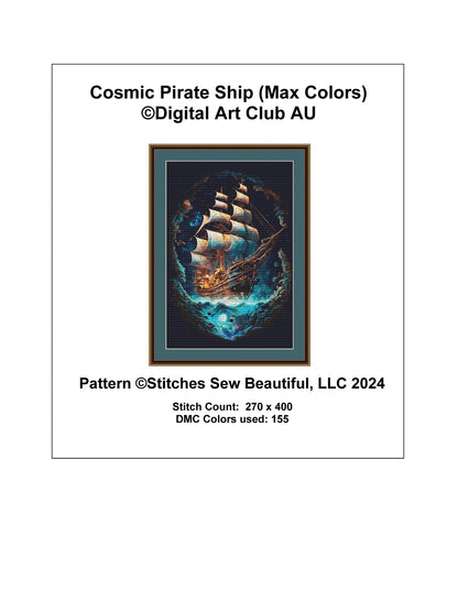 Cosmic Pirate Ship (Max Color) cross stitch pattern by DigitalArtClubAU