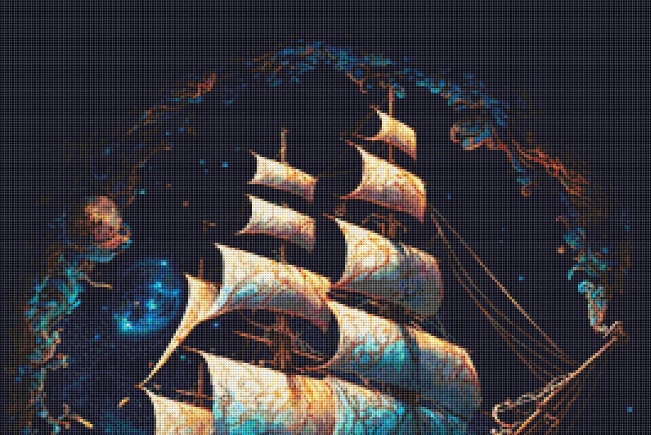 Cosmic Pirate Ship cross stitch pattern by DigitalArtClubAU