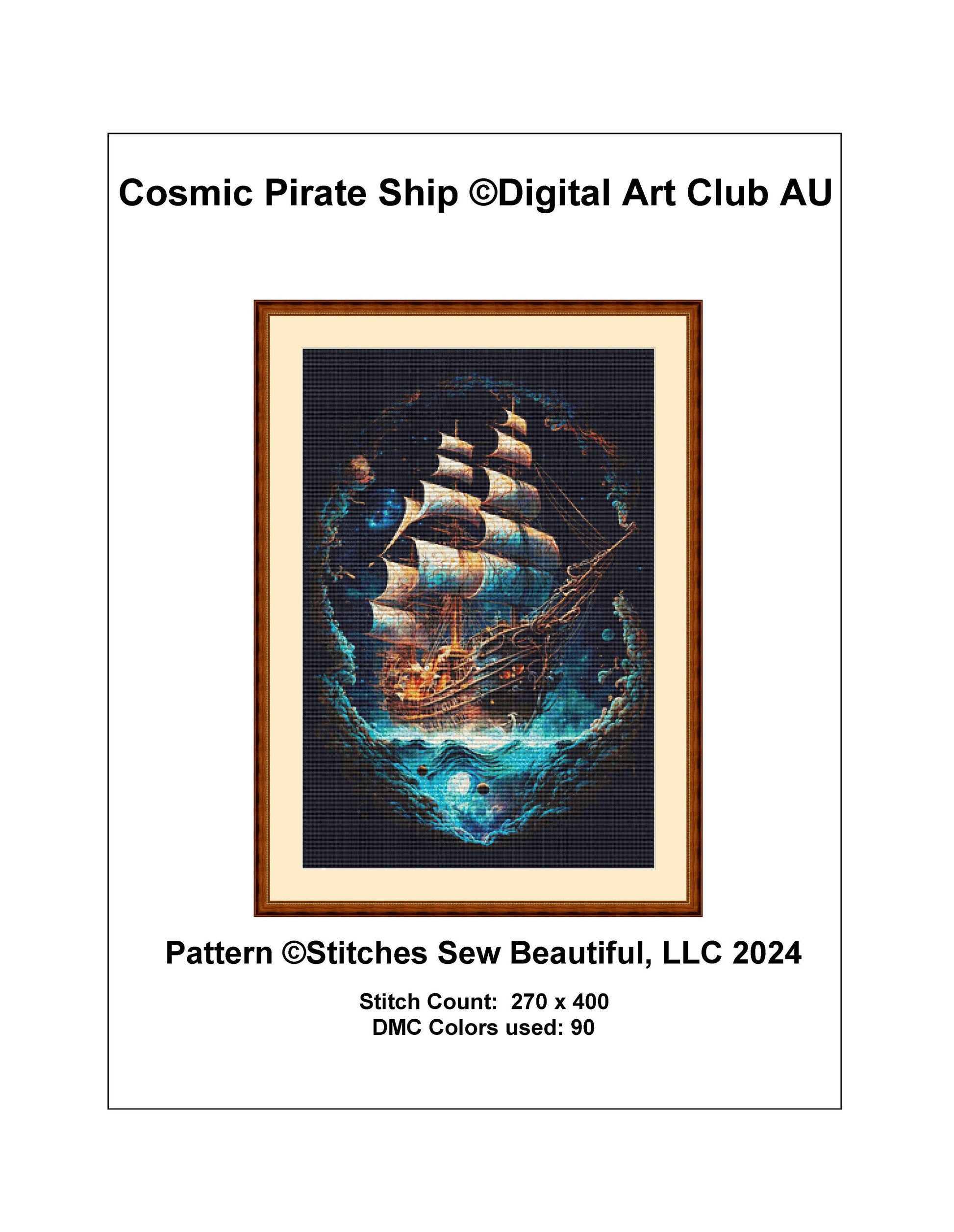 Cosmic Pirate Ship cross stitch pattern by DigitalArtClubAU