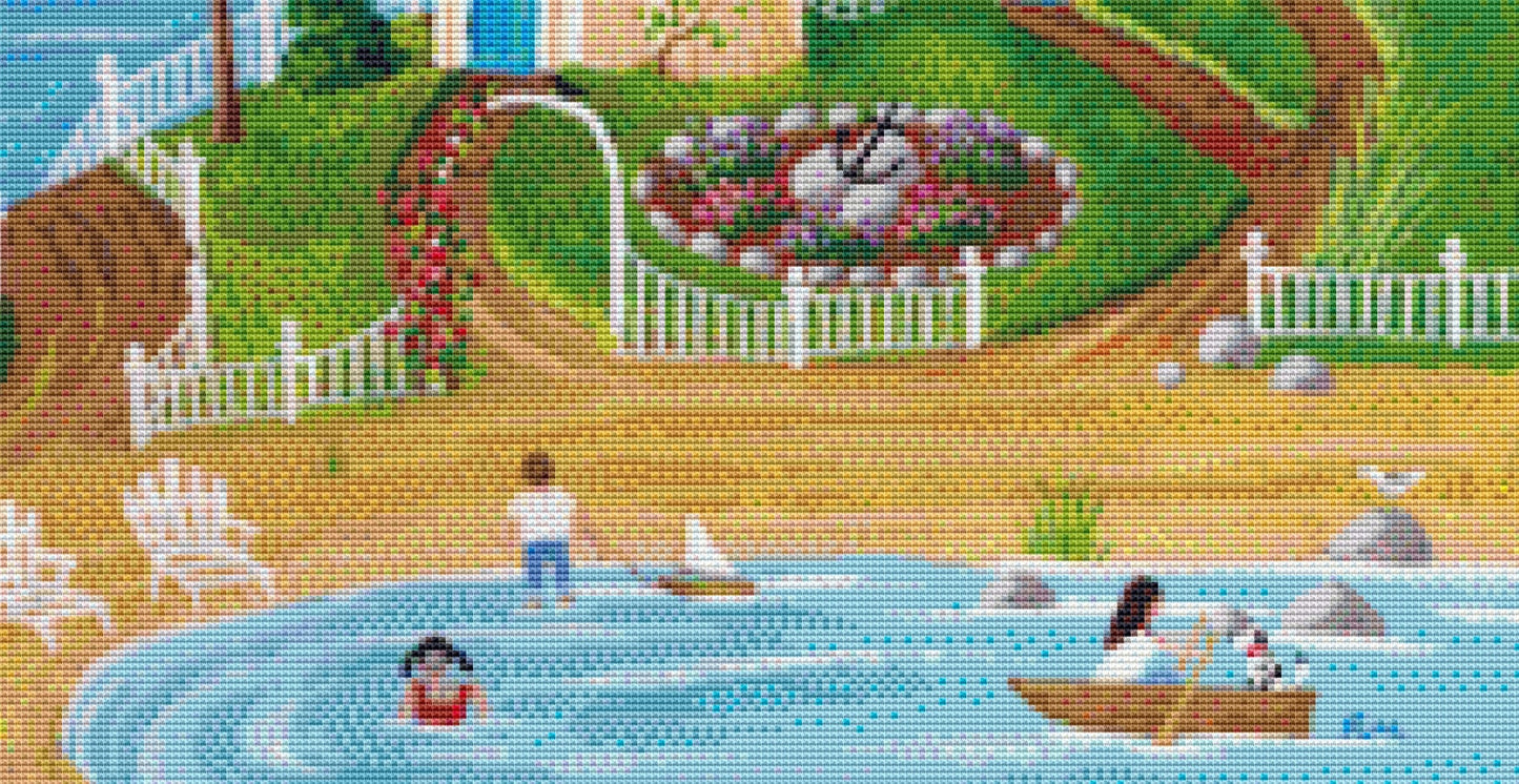Summer By the Sea (Max Color) cross stitch pattern by Kim Leo licensed by JMS Art Licensing
