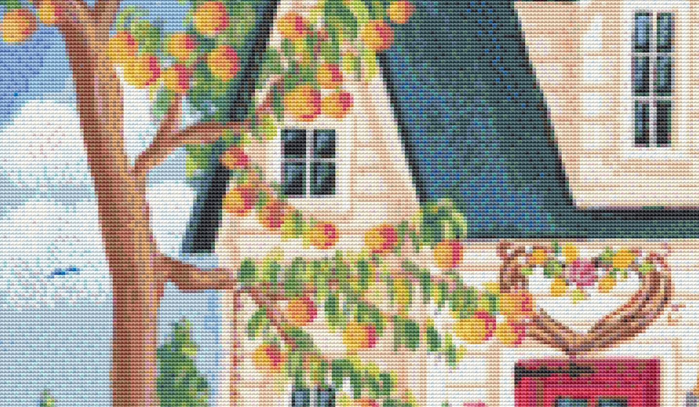 Summertime Cottage cross stitch pattern by Kim Leo licensed by JMS Art Licensing