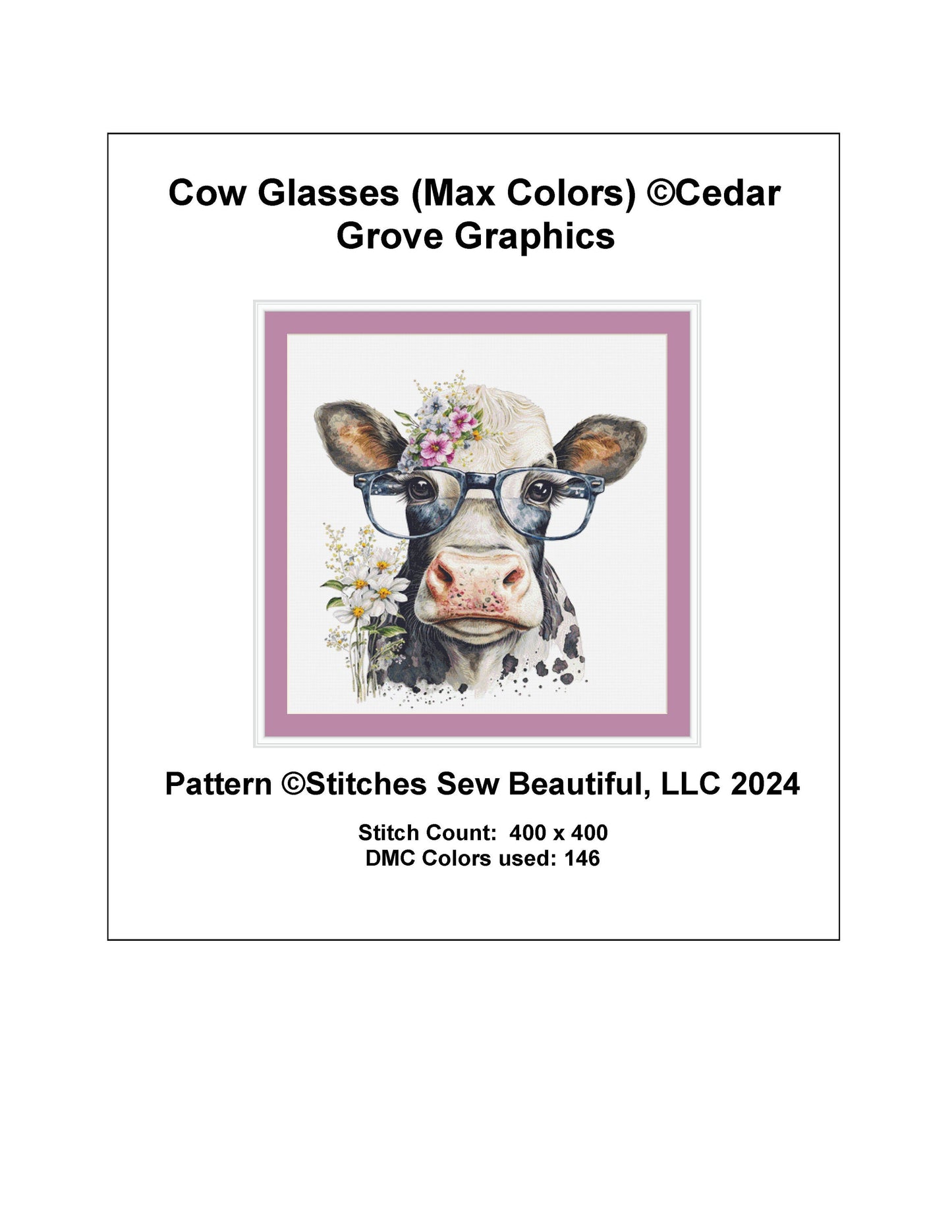Cow Glasses (Max Color) cross stitch pattern by CedarGroveGraphics