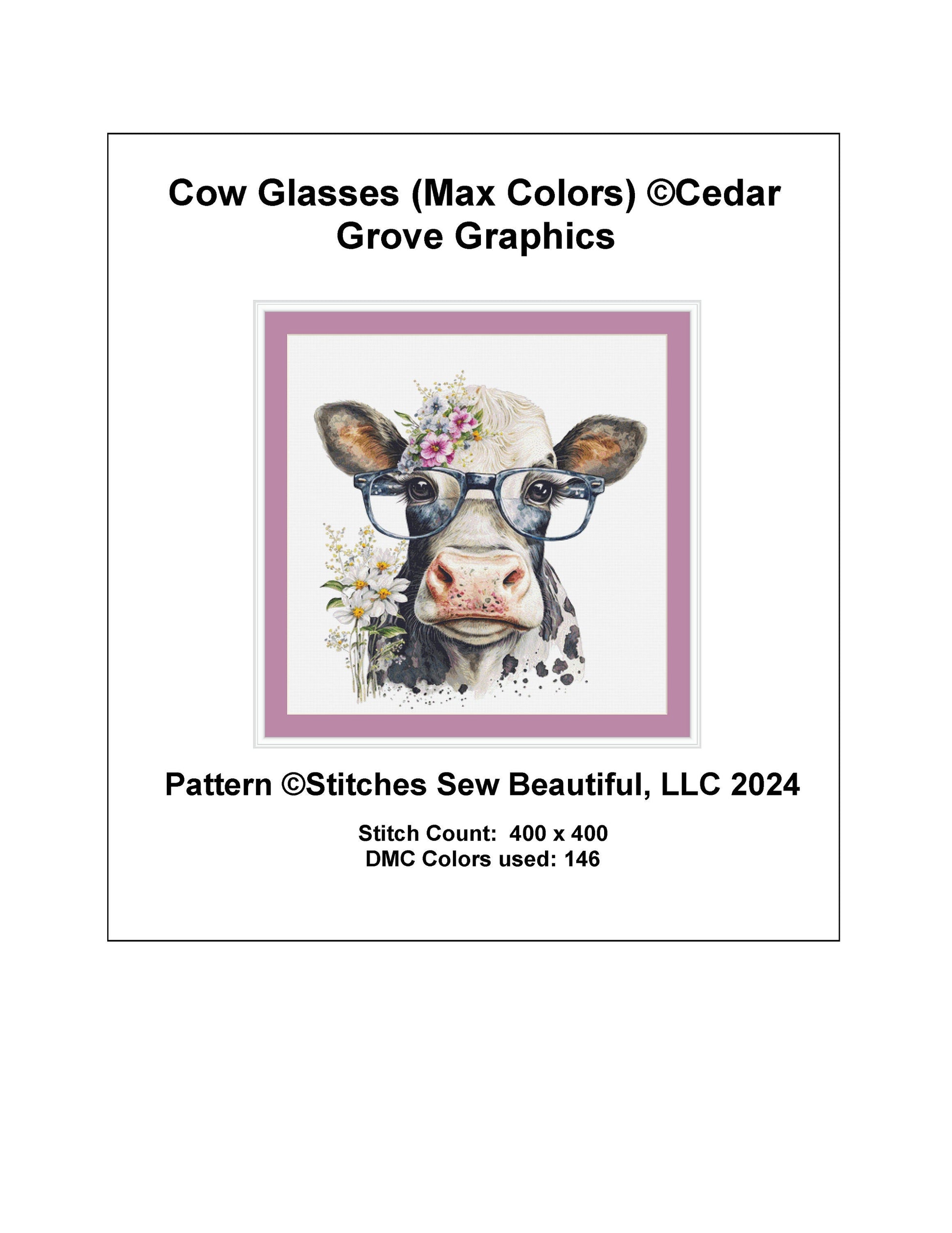 Cow Glasses (Max Color) cross stitch pattern by CedarGroveGraphics