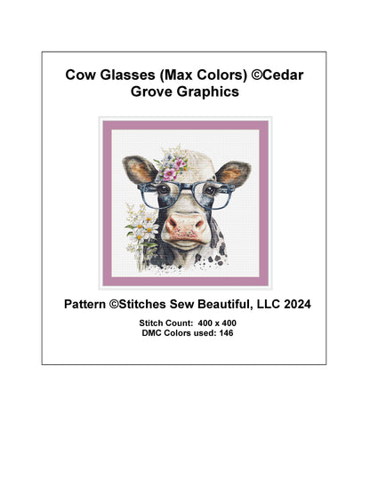 Cow Glasses (Max Color) cross stitch pattern by CedarGroveGraphics
