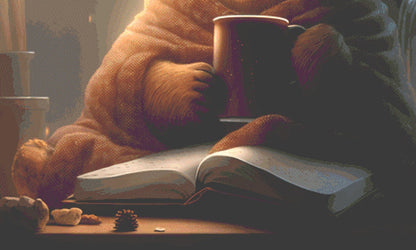 Comfy Bear with Coffe and Book (Max Size) cross stitch pattern by Serr.Kai A Quill & Ink