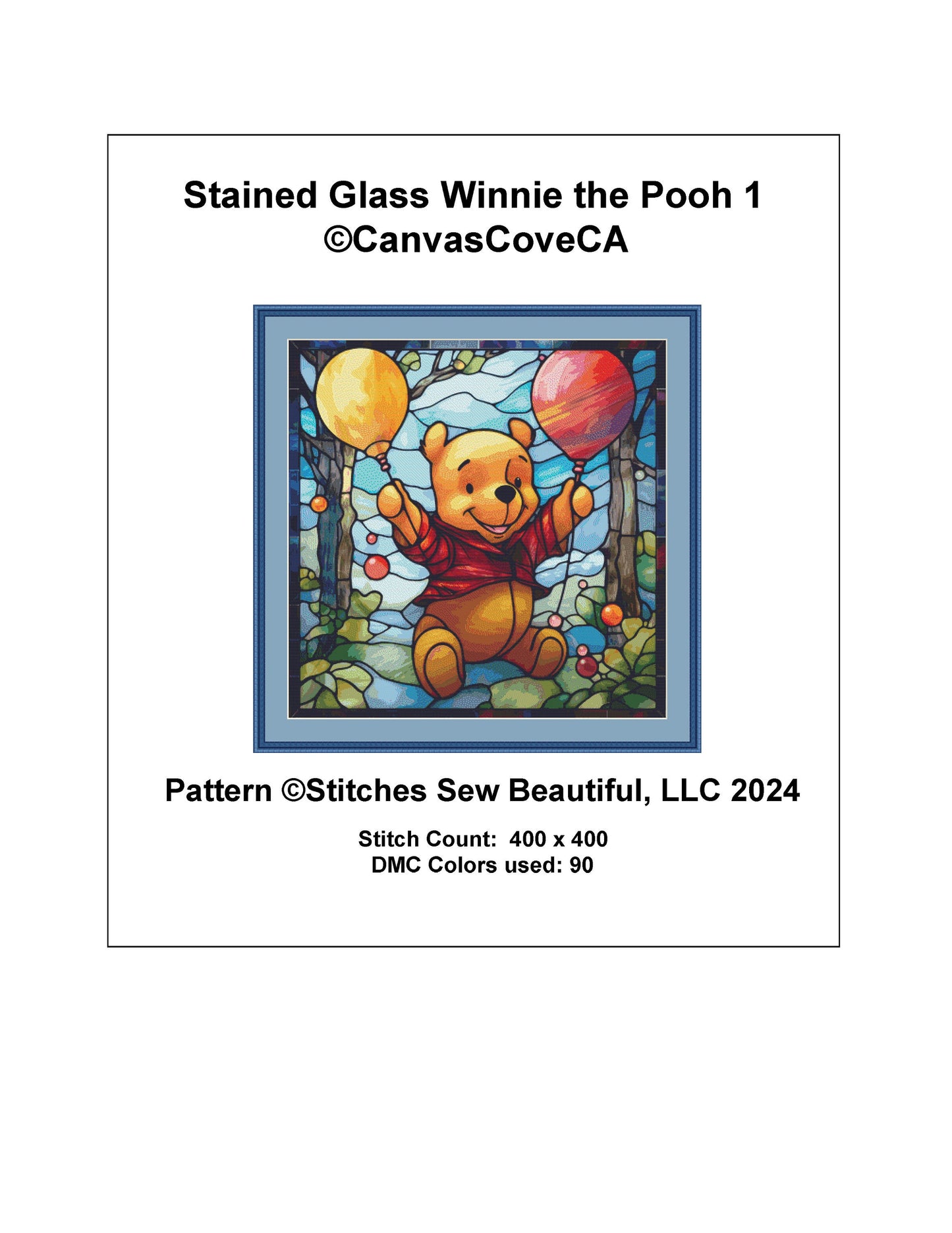 Stained Glass Winnie the Pooh 1 cross stitch pattern by CanvasCoveCA