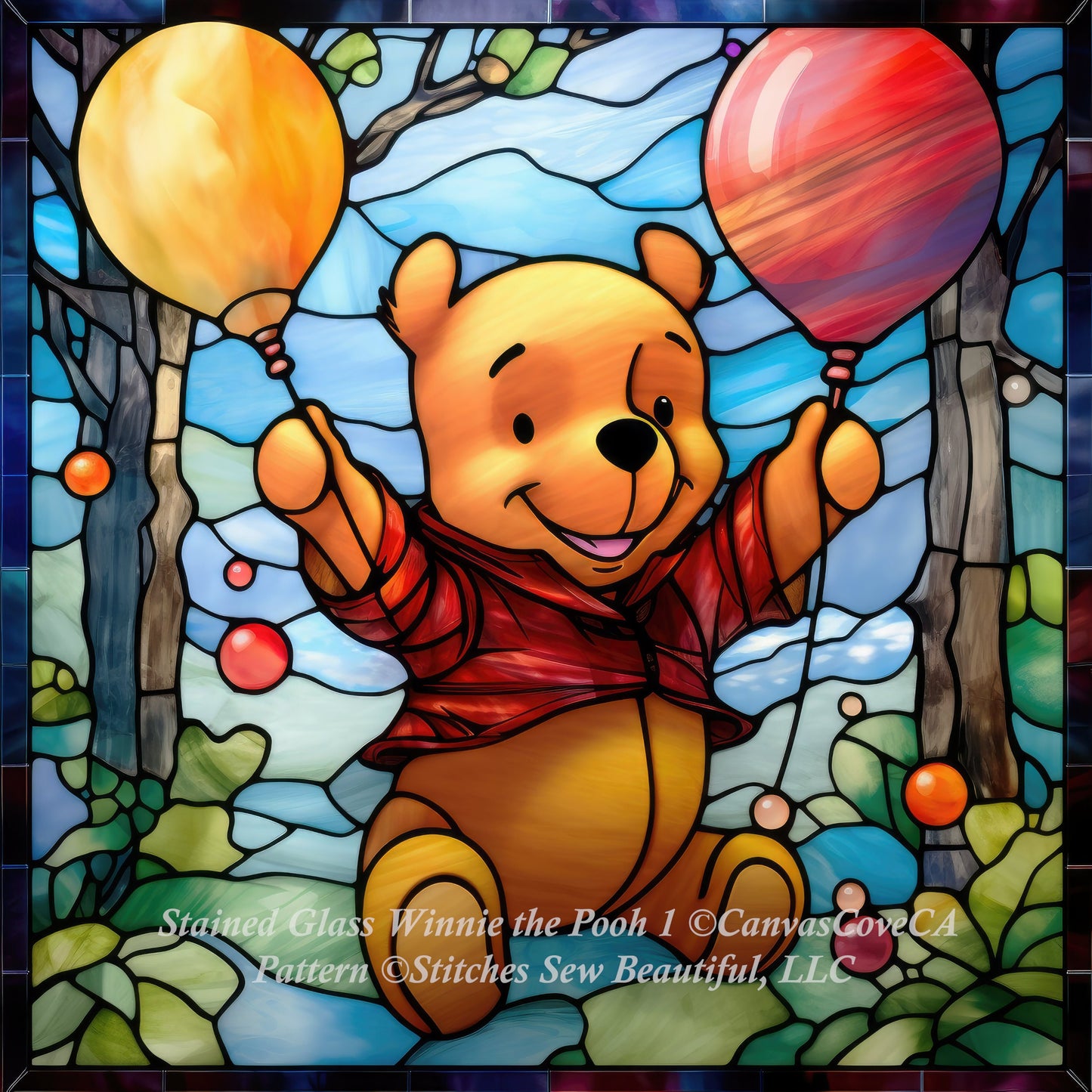 Stained Glass Winnie the Pooh 1 cross stitch pattern by CanvasCoveCA