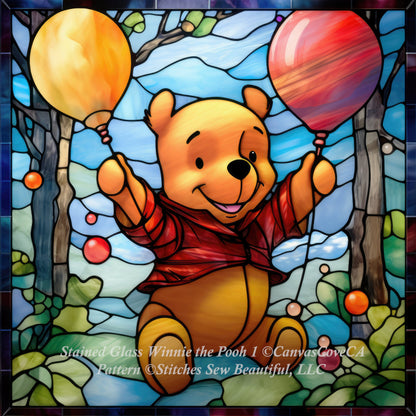 Stained Glass Winnie the Pooh 1 cross stitch pattern by CanvasCoveCA