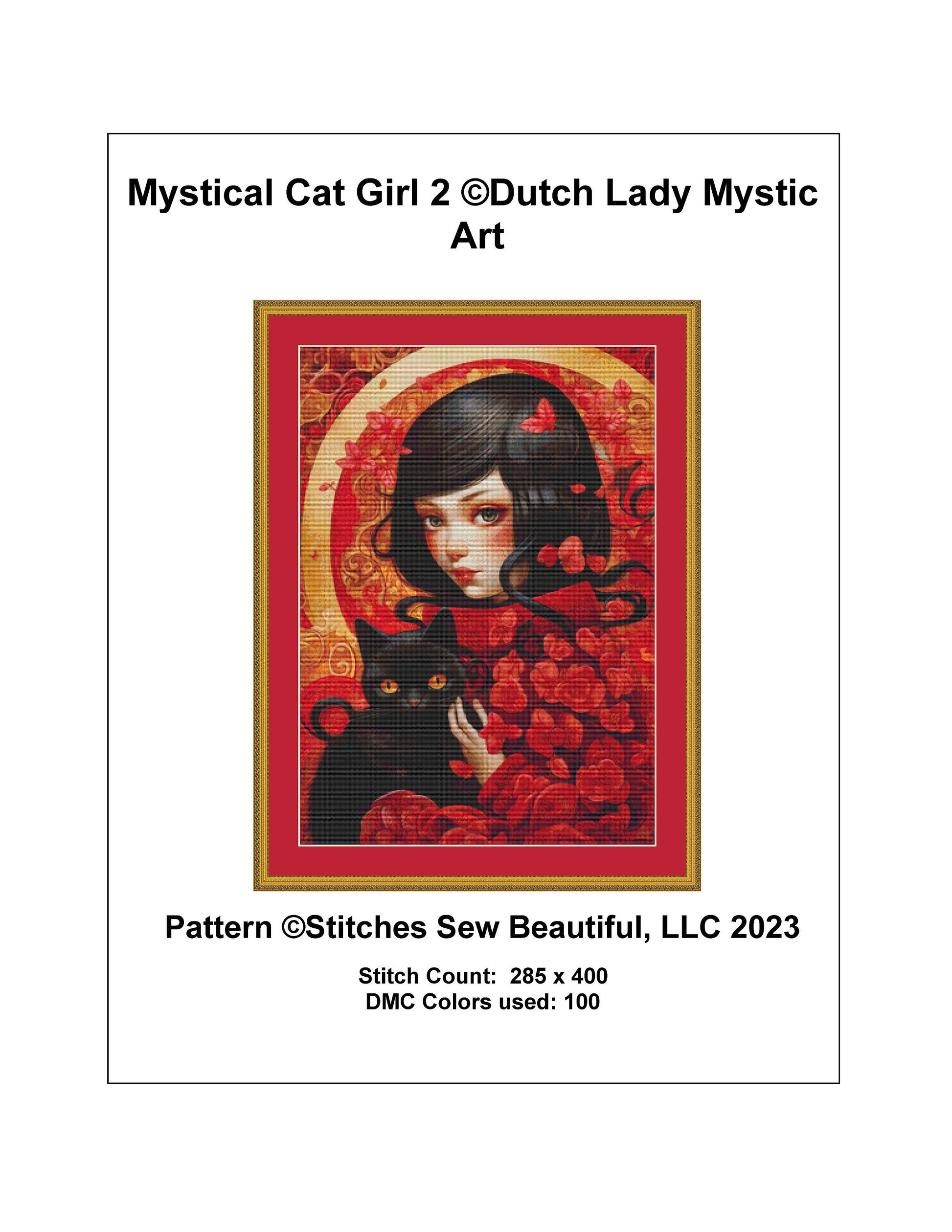 Mystical Cat Girl 2 cross stitch pattern by DutchLadyMysticArt