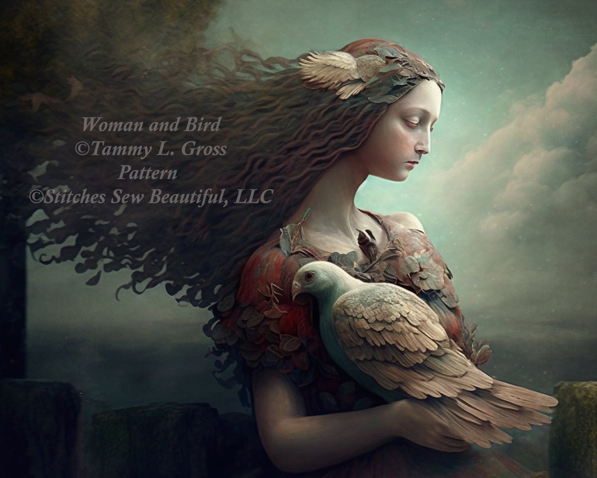 Woman and Bird cross stitch pattern by Tammy L. Gross