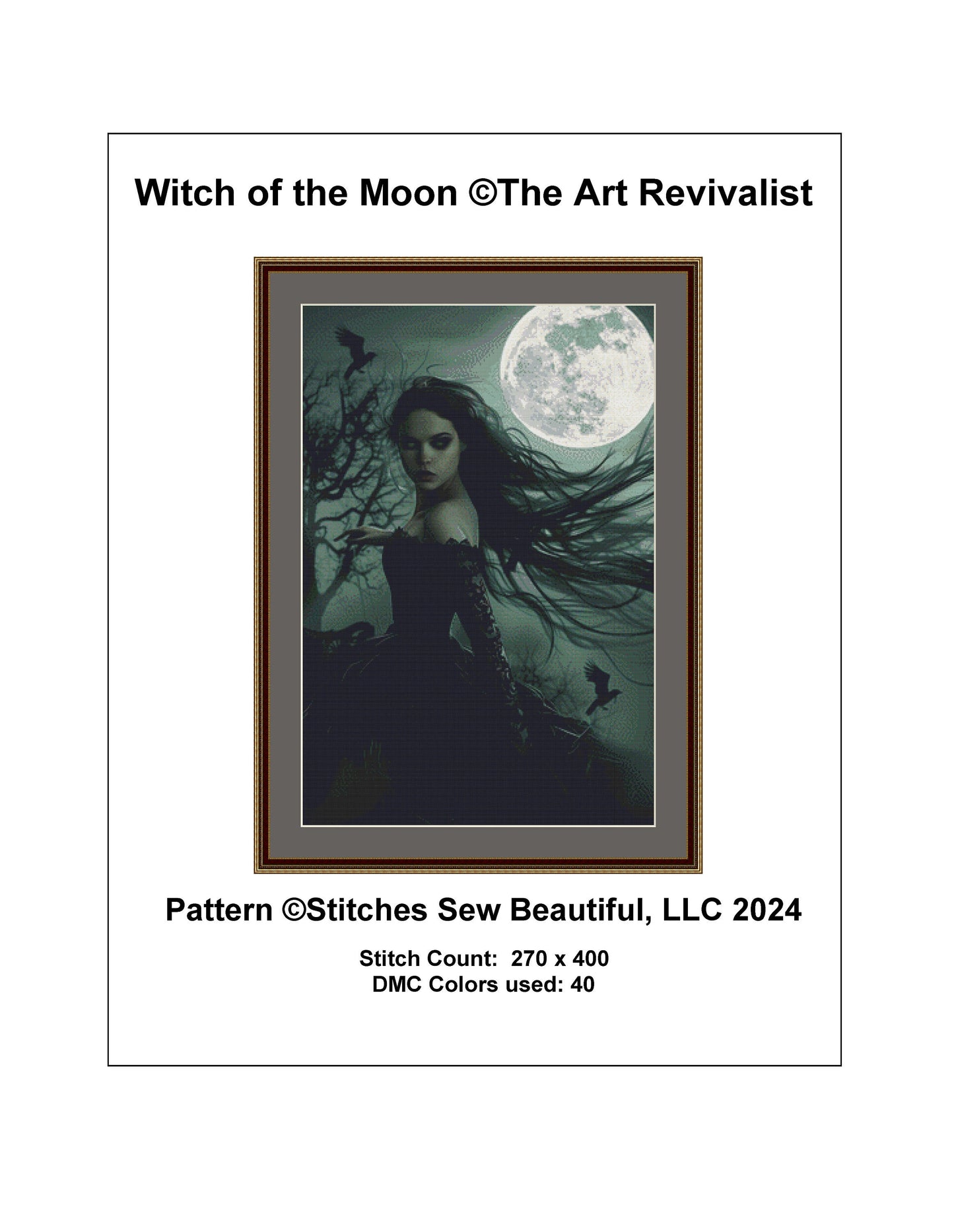 Witch of the Moon cross stitch pattern by The Art Revivalist