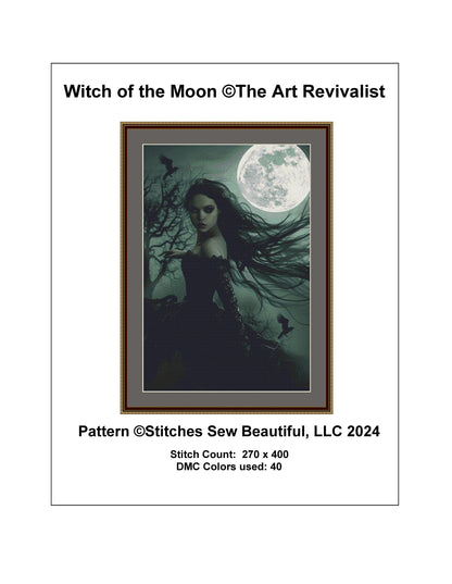 Witch of the Moon cross stitch pattern by The Art Revivalist