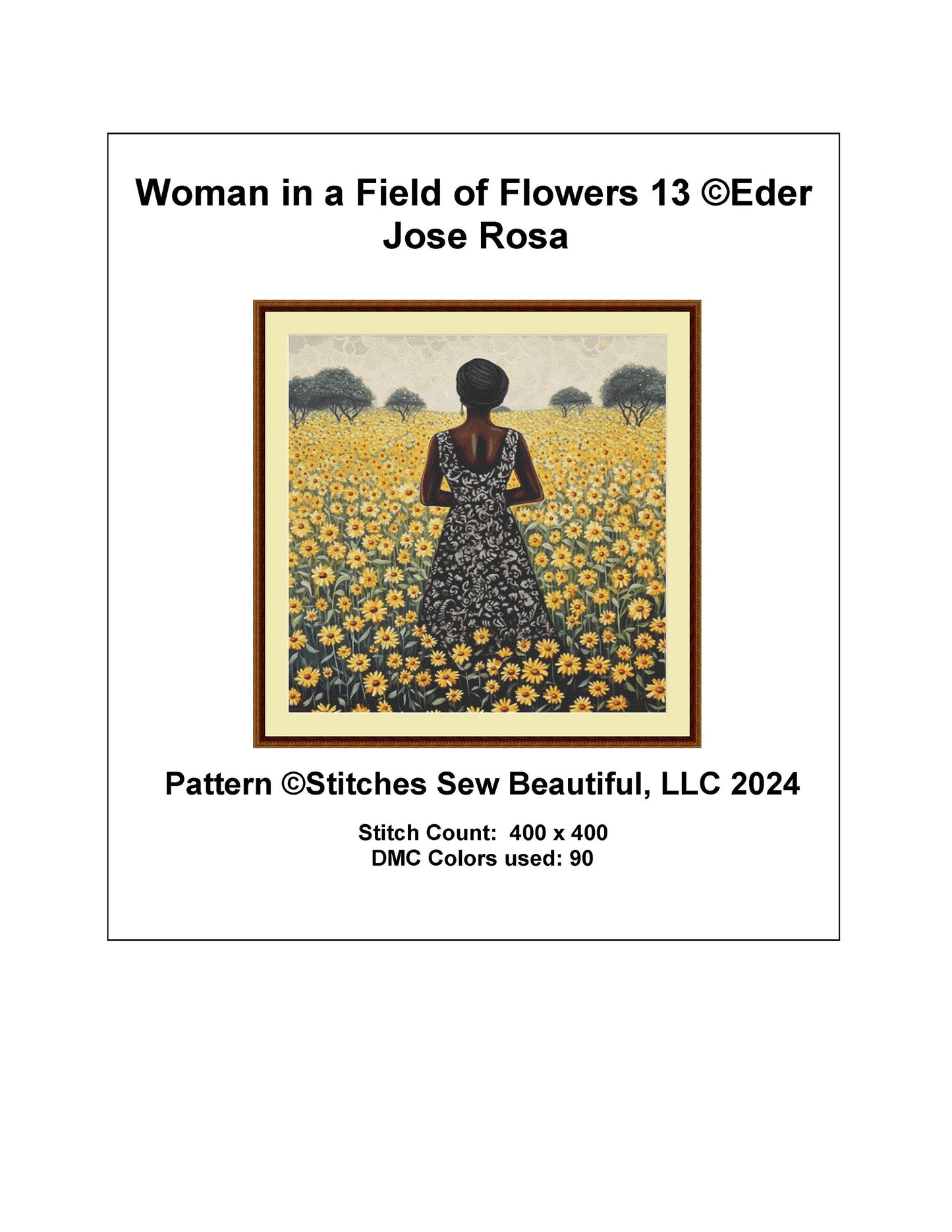 Woman in a Field of Flowers 13 cross stitch pattern by Eder Jose Rosa