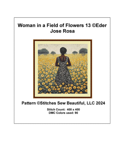 Woman in a Field of Flowers 13 cross stitch pattern by Eder Jose Rosa