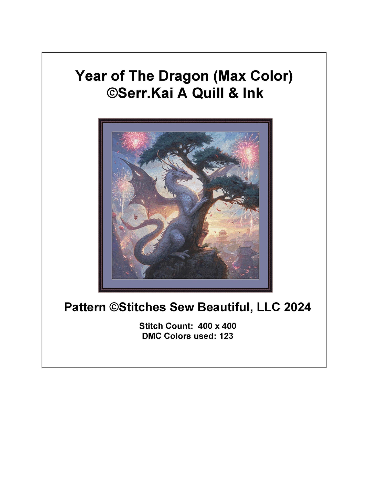 Year of The Dragon (Max Color) counted cross stitch pattern by Serr.Kai A Quill & Ink