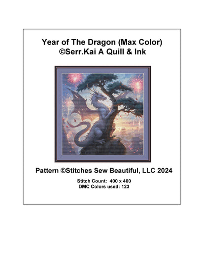 Year of The Dragon (Max Color) counted cross stitch pattern by Serr.Kai A Quill & Ink