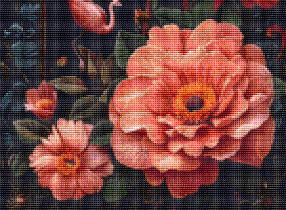 Flamingo in Flowers cross stitch pattern by Eder Jose Rosa
