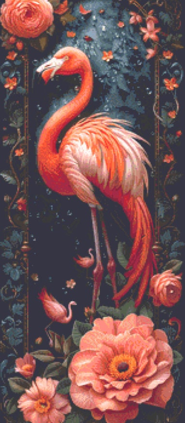 Flamingo in Flowers cross stitch pattern by Eder Jose Rosa