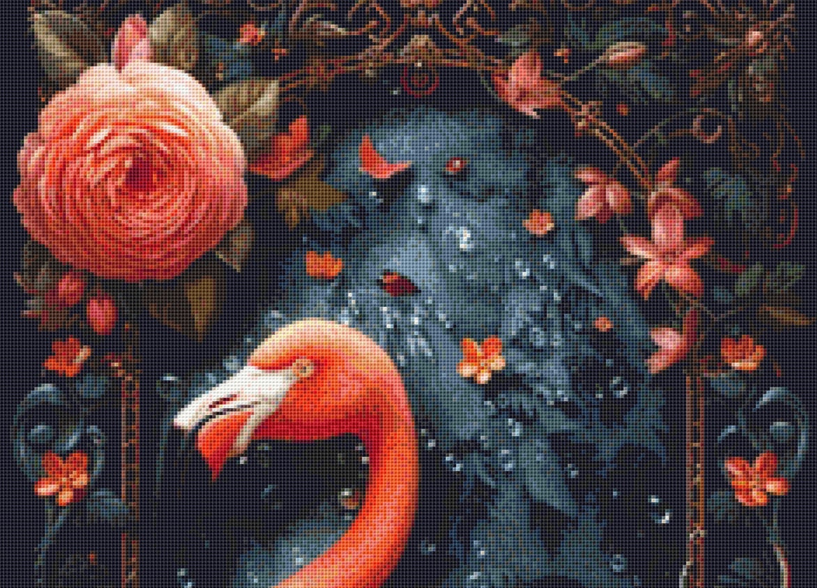 Flamingo in Flowers (Max Size) cross stitch pattern by Eder Jose Rosa