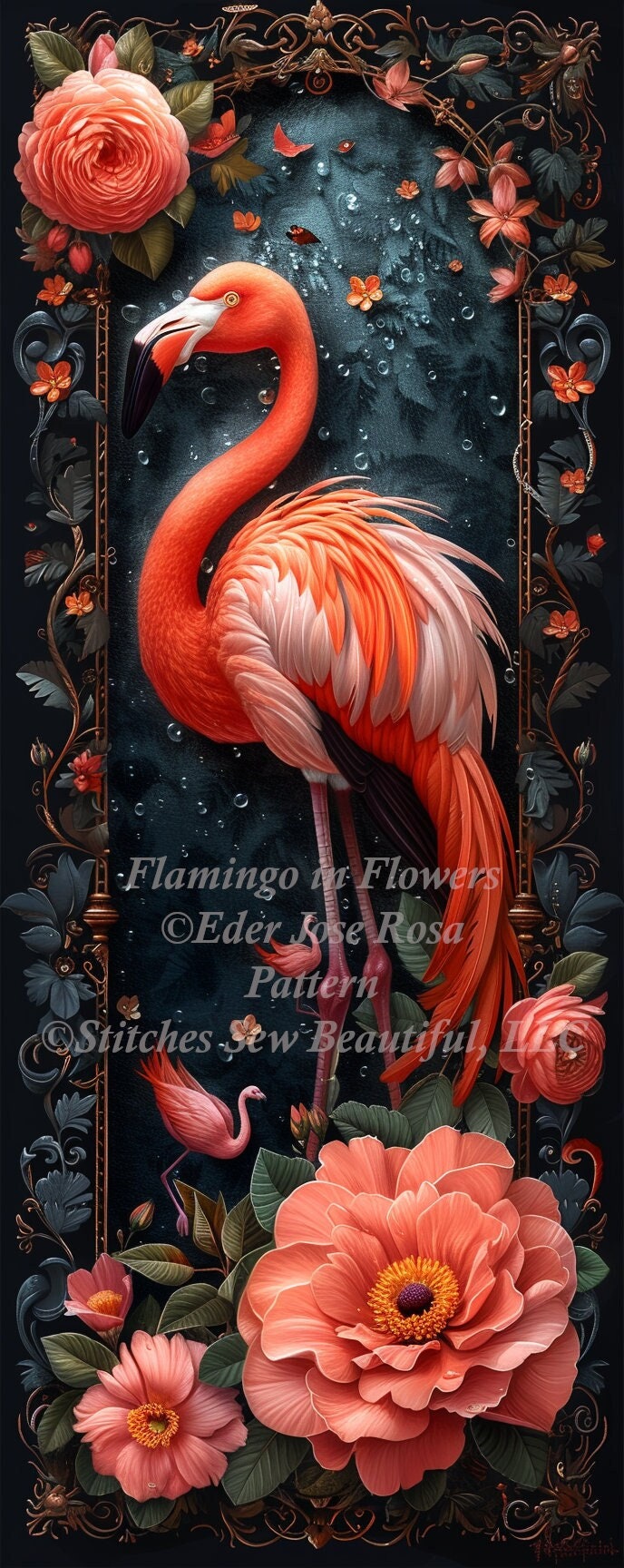 Flamingo in Flowers (Max Size) cross stitch pattern by Eder Jose Rosa