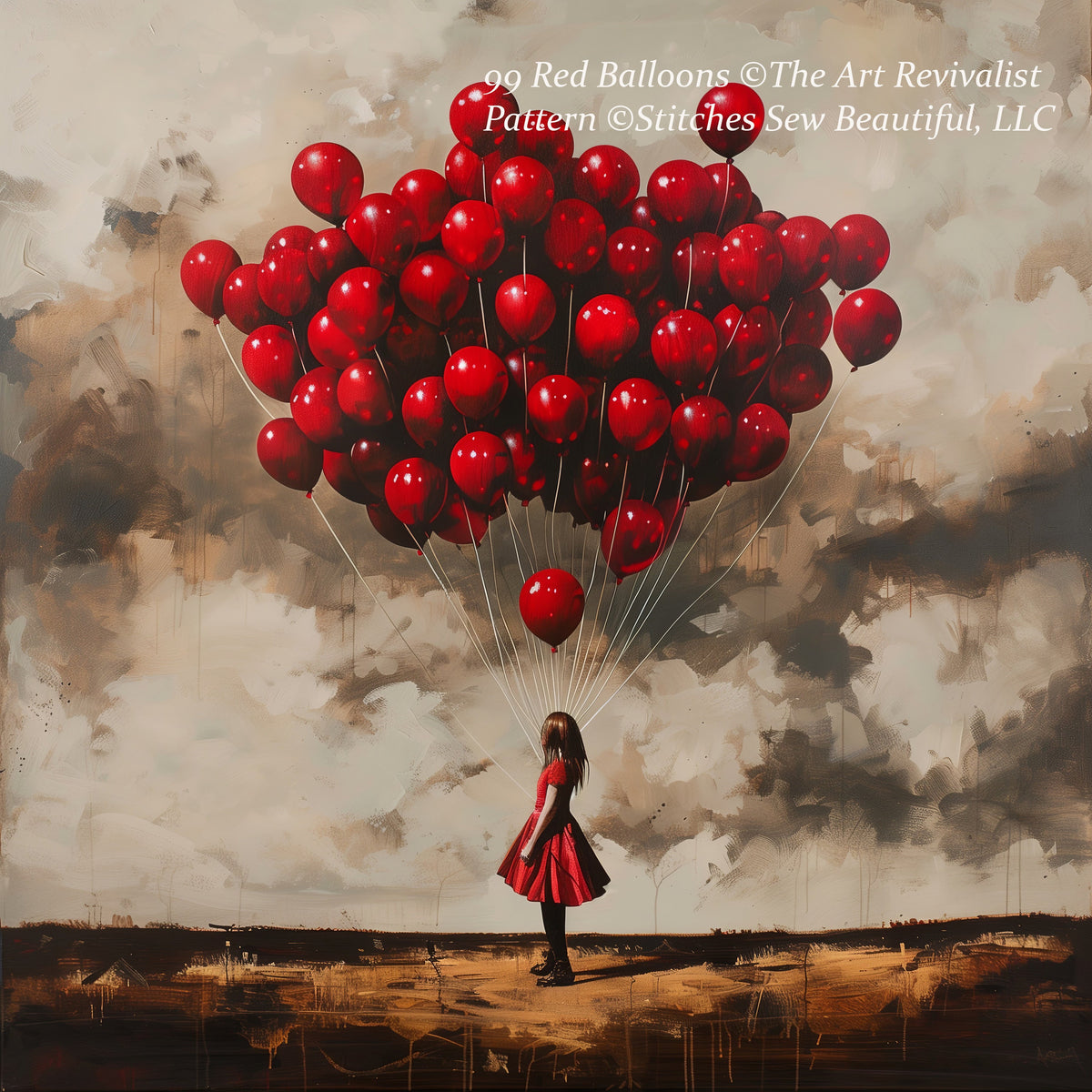 99 Red Ballooons (Max Size) cross stitch pattern by The Art Revivalist