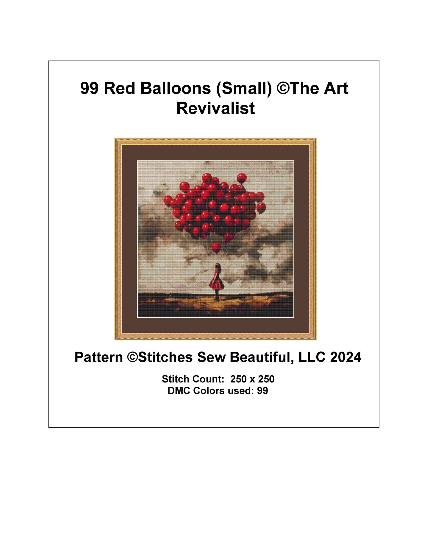 99 Red Balloons (Small) cross stitch pattern by The Art Revivalist