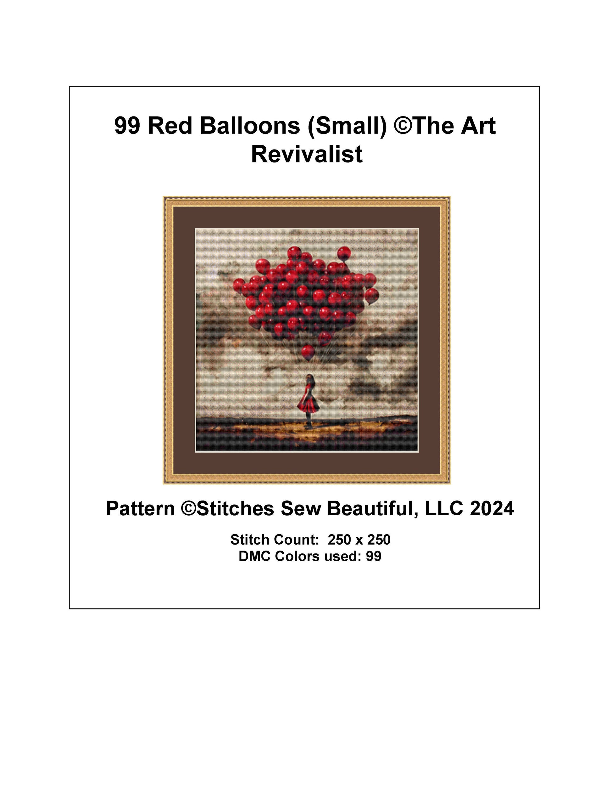 99 Red Balloons (Small) cross stitch pattern by The Art Revivalist