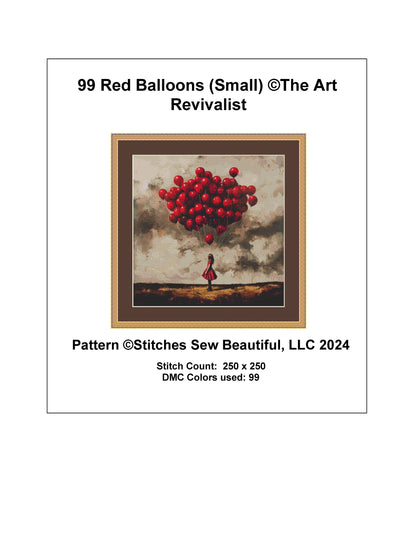 99 Red Balloons (Small) cross stitch pattern by The Art Revivalist