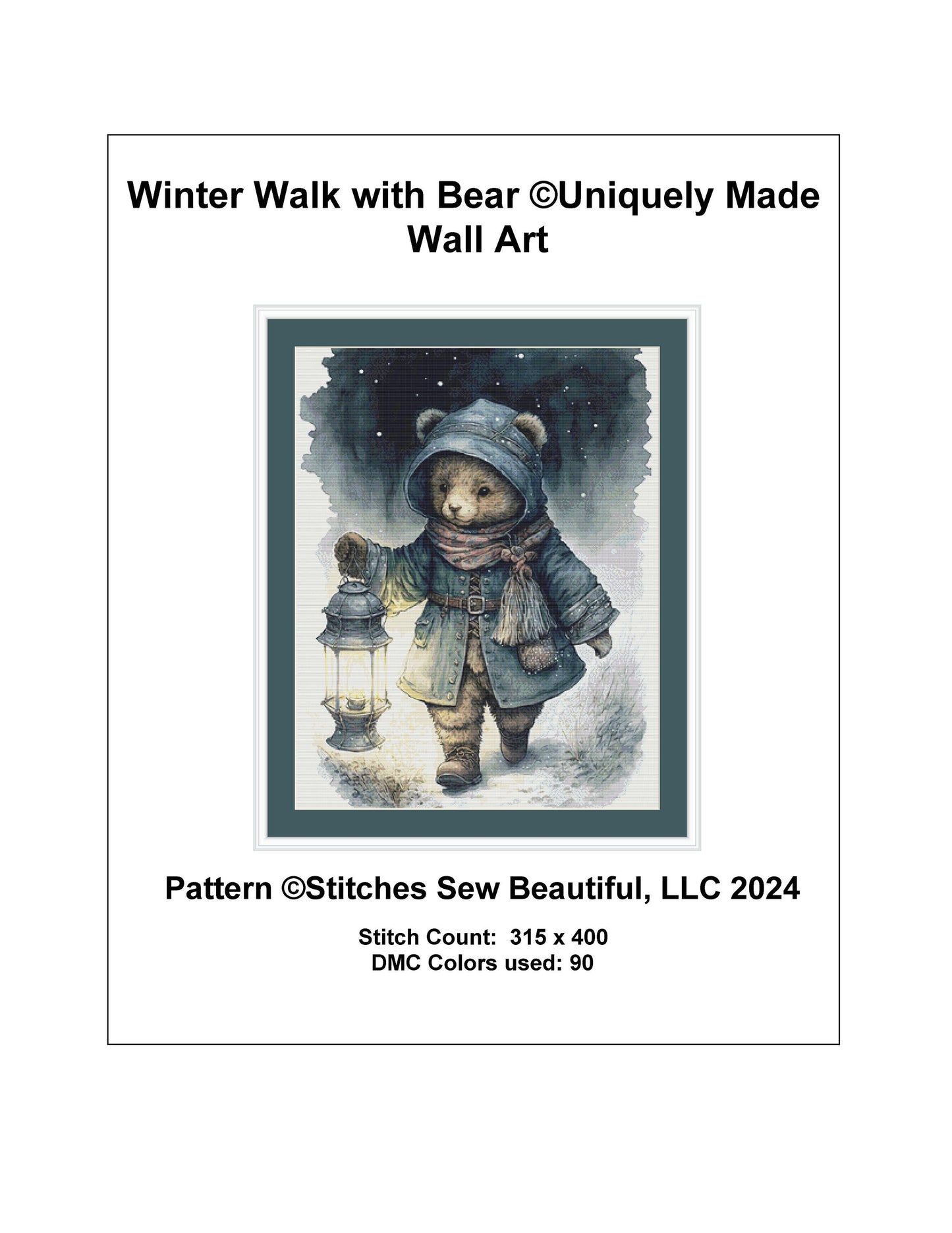 Winter Walk with Bear cross stitch pattern by UniquelyMadeWallArt