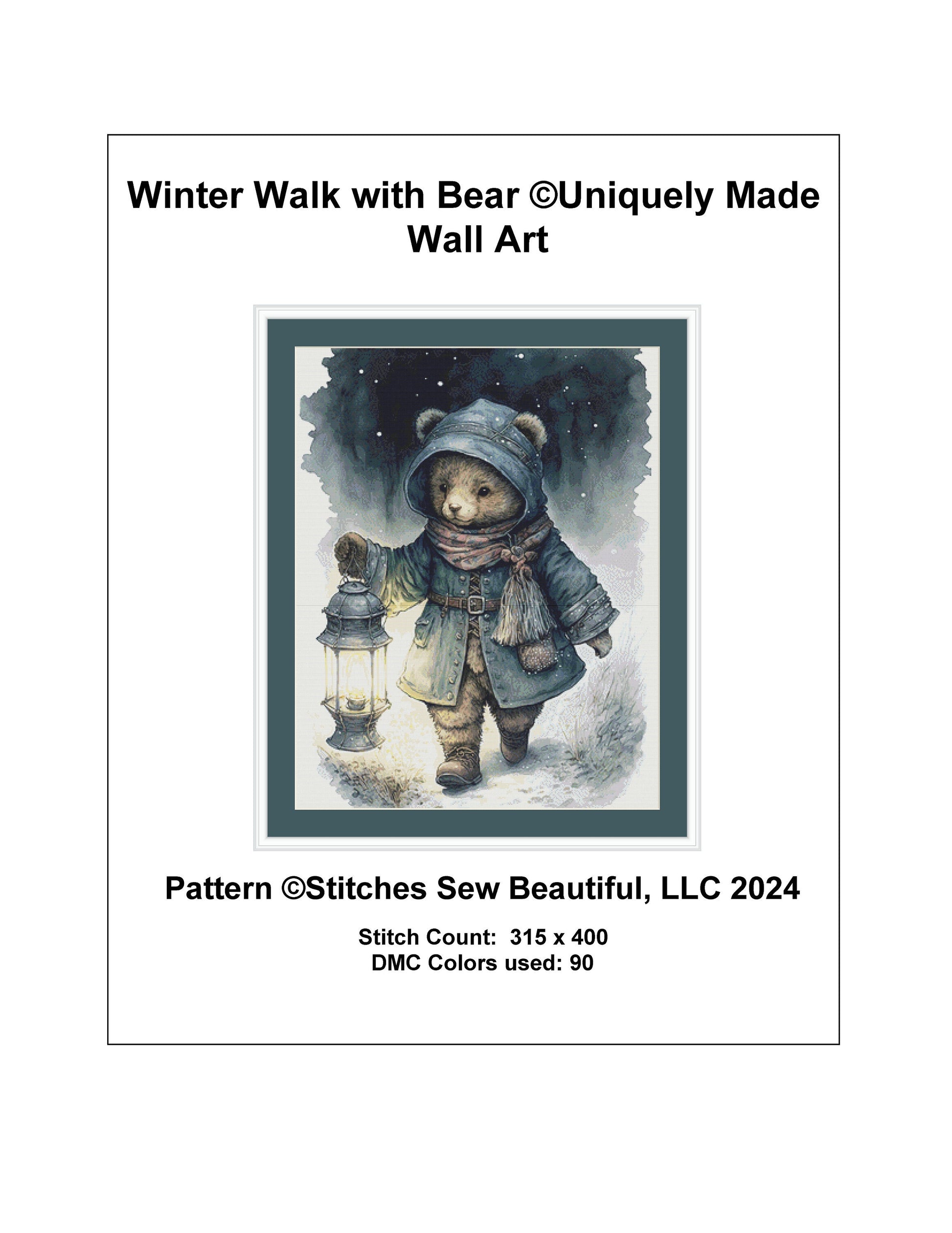 Winter Walk with Bear cross stitch pattern by UniquelyMadeWallArt