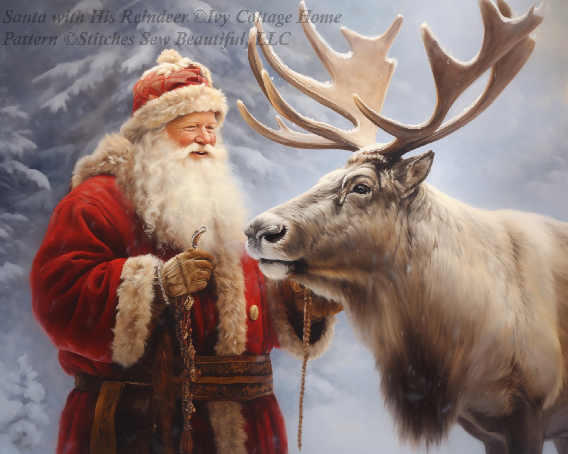 Santa and His Reindeer cross stitch pattern by IvyCottageHome