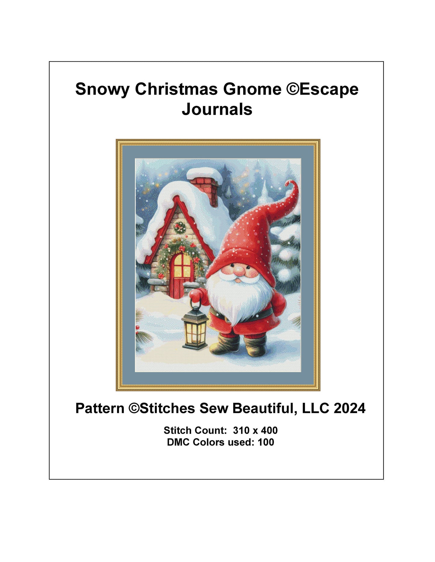 Snowy Christmas Gnome cross stitch pattern by EscapeJournals