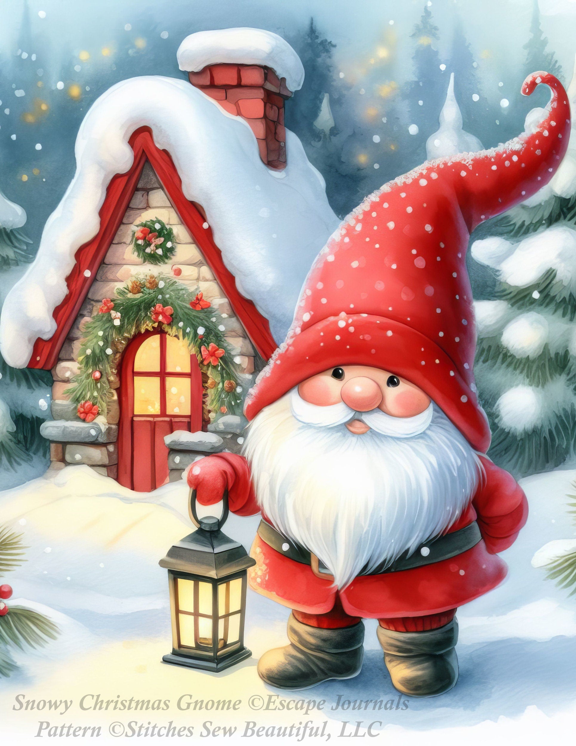 Snowy Christmas Gnome cross stitch pattern by EscapeJournals