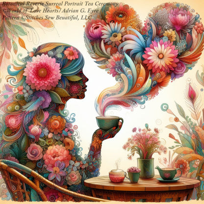 Botanical Reverie Surreal Portrait Tea Ceremony (Max Color) cross stitch pattern by World of Love Hearts/Adrian G. Eyre