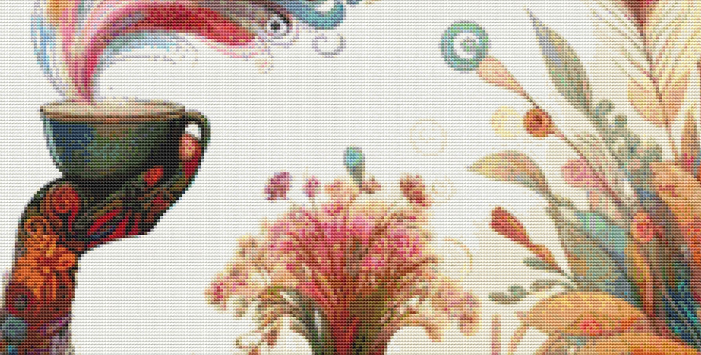 Botanical Reverie Surreal Portrait Tea Ceremony (Max Color) cross stitch pattern by World of Love Hearts/Adrian G. Eyre