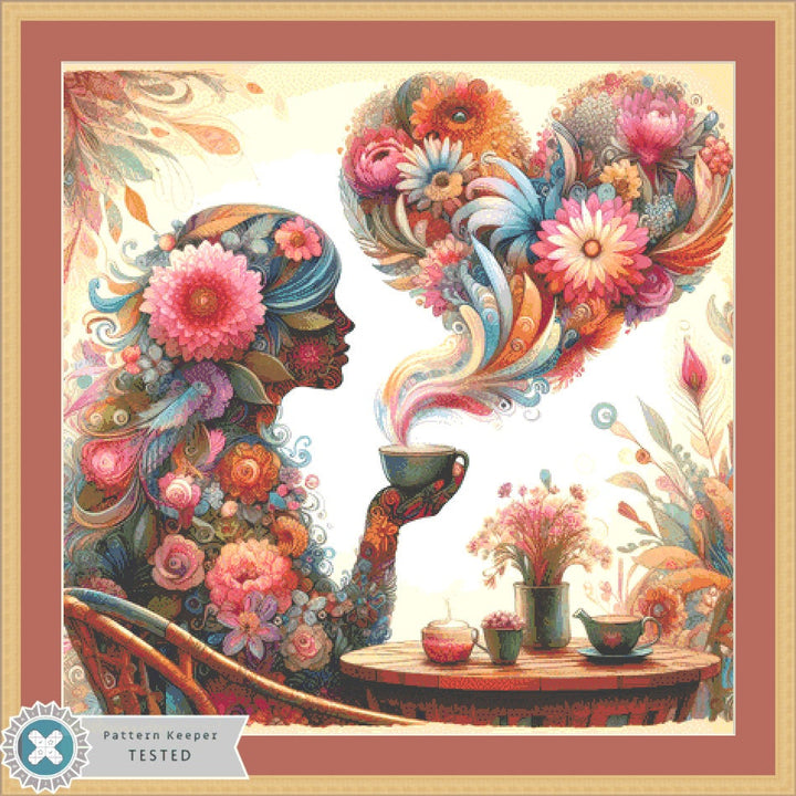 Botanical Reverie Surreal Portrait Tea Ceremony (Max Color) cross stitch pattern by World of Love Hearts/Adrian G. Eyre